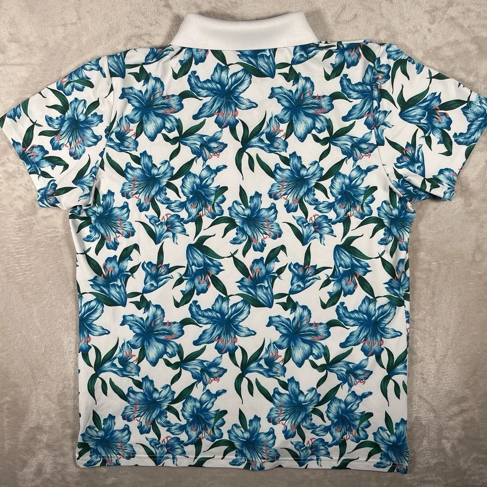 Bonobos Golf Polo Shirt Mens XL Slim Fit Blue Plumeria Floral Performance